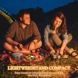 Camping Cookware Set 7-Piece Outdoor 2-3 People Stainless Steel Pot with Crockery Cooking Pot Foldable Camping Tableware Pot Plate for Picnic Backpacking Camping Hiking