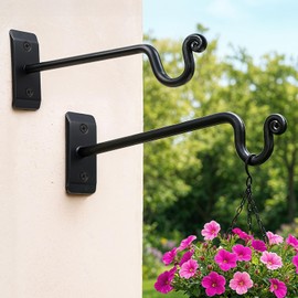 Idzo Black Plant Hooks for Wall 7.5 inch, Hanging Capacity 37.5 lbs, Heavy Duty Hanging Plant Bracket Outdoor, Indoor 2pcs