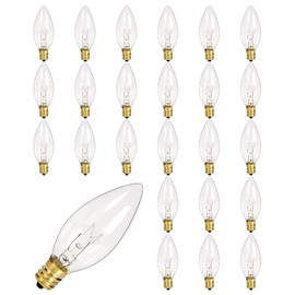 Konictom 25 Pack Candle Light Bulbs,Crystal Clear Torpedo Tip Candelabra Replacement Bulbs Fit C7/E12 Candelabra Base,7 Watt C26 Replacement Night Light Bulb for Electric Window Candle Lights