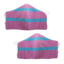 NOVICA Artisan Handwoven Cotton Face Masks 2 Lilac Teal Headband Accessories Purple Turquoise Blue Assorted Double Layer Strap Striped Mexico ' Zapotec Dawn' Pair