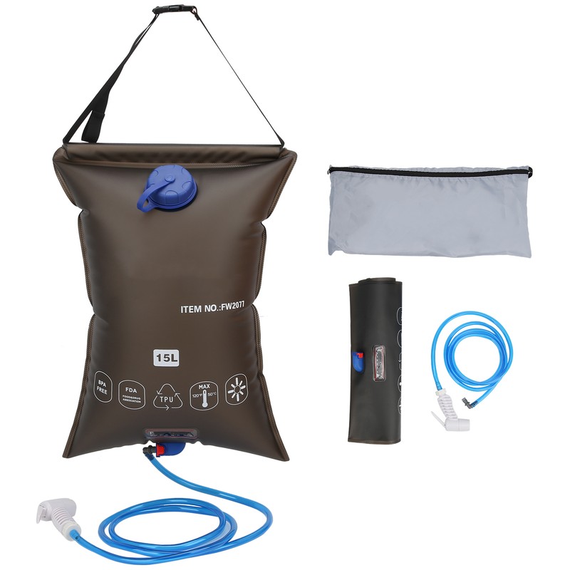 15L Outdoors Foldable Shower Bag with Shower Nozzle for Hiking