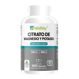 Wellthy Citrato de Potasio y Citrato de Magnesio 300 Cápsulas. Tomar Sólo una Cápsula al día, Excelente fuente de Potasio y Magnesio, Cápsula Vegana.