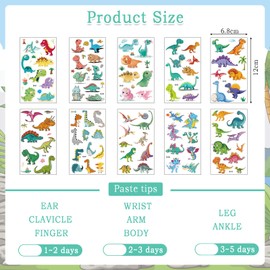 10 Pcs Dinosaur Temporary Tattoos Stickers for Kids,Dinosaur Party Bag Filler Favors Cute Fake Tattoos Stickers for Kids Boys Girls School Rewards Gifts