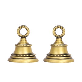 HANDTECHINDIA 2.5" Height Indian Brass Bells Jingle Bells for Home Door Décor, Crafts, Chimes, Christmas Décor, Cow Pet Bells Christmas Craft Bells for Christmas Decorations (2)