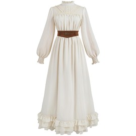 FCCAM Victorian Dress for Women 1800s Long Sleeve Edwardian Dress with Corset Renaissance Costume L