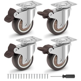 Humagineer 2 Inch Caster Wheels - No Noise Rubber Wheels with Locking Brakes, Small Casters Set of 4 Load Capacity 600LBS, Ball Bearing Plate Swivel Castors for Furniture, Desk, Cabinet, Plant Stand