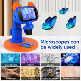 BlumWay Digital Handheld Microscope with 4 Inch LCD Screen, 1500X Pocket Microscope for Children with LED Light, Portable Microscope for Adults with Stand, 32GB Memory Card, with Photo and Video