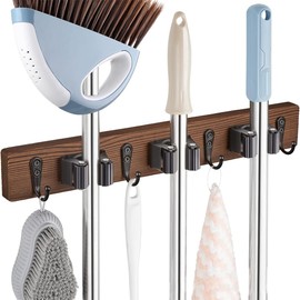 Broom Tool Rack Organizer,Mop Broom Holder,Wood Broom Mop Hanger,Wall Mounted Broom Holder,for Pantry Kitchen Organization - Garden Tool Organizer for Closet Laundry Room