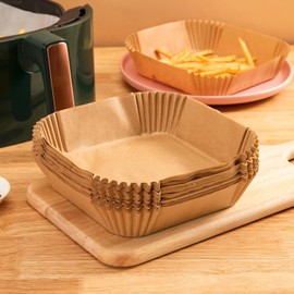 wow97e 100 PCS Air Fryer Liners Disposable Paper 9 Inch, Premium Non-Stick Airfryer Liners Parchment Paper Sheets, Square Baking Paper for Frying, Roasting and Microwave (Natural)