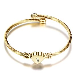 FGT Initial Letter W Love Heart Cuff Bracelet for Women Girls Daughter Sister Friendship Gold Gift Birthday Mothers Day Valentine