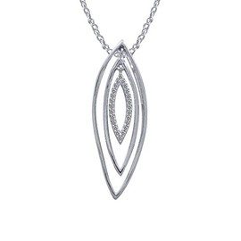 Pretty Jewels 14k White Gold Finish Sterling Silver 1/6cttw Round Cut Natural White Diamond Triple Marquise Frame Pendant Necklace With 18" Chain (Color: H-I, Clarity: I1-I2, 0.17cttw)