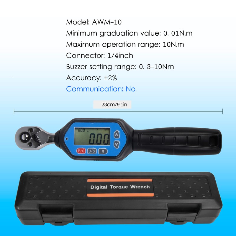 EWM-10 Digital Torque Wrench 1/4 Square Drive Max. 7.37ft.lb Torque