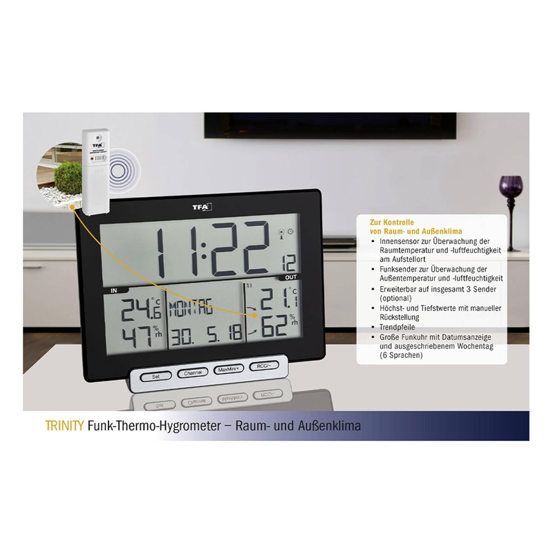 TFA Dostmann Trinity Wireless Thermo-Hygrometer for Indoor and Outdoor Climate