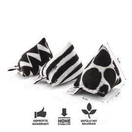 CanadianCat Company Set of 3 Mini Pyramids Black / White Cuddly Cushion with Valerian for Cats