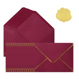 50 Pack 5x7 Envelopes with Gold Border, Wine Red A7 Envelopes V Flap Envelopes for Invitation, Wedding, Graduation, Birthday Party, Chritsmas, Baby Shower