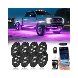 8Pods Segmented Alloy RGB LED Rock Lights for Jeeps Trucks Golf Cart Offroad ATV UTV SXS, Waterproof Multi Color Neon Underglow Kit with APP RF Remote Control Red Brake Metal Vehicle Underbody Light