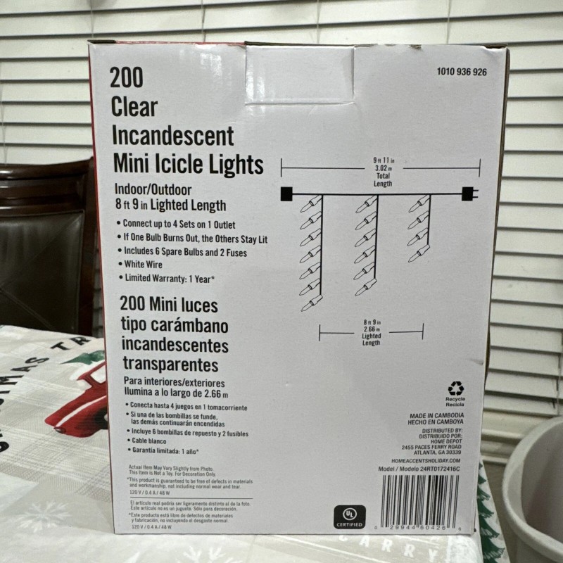 Home Accents Holiday 200 Ct Clear Incandescent Mini Icicle Lights