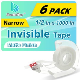 BeataTap Invisible Tape, Home Office Supplies and Back to School Supplies for College and Classrooms,Matte Finish,1/2 in x 1000 in, Dispensered, 6 Packs
