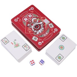 Mah Jong, Mahjong Card Game Set, 144 Mahjong Playing Cards, 2 Dices, Iron Case Print Mahjong Card, Noiseless Table Game for Home Travel Camping, Portable Playing Cards for Party Entertainment ﻿