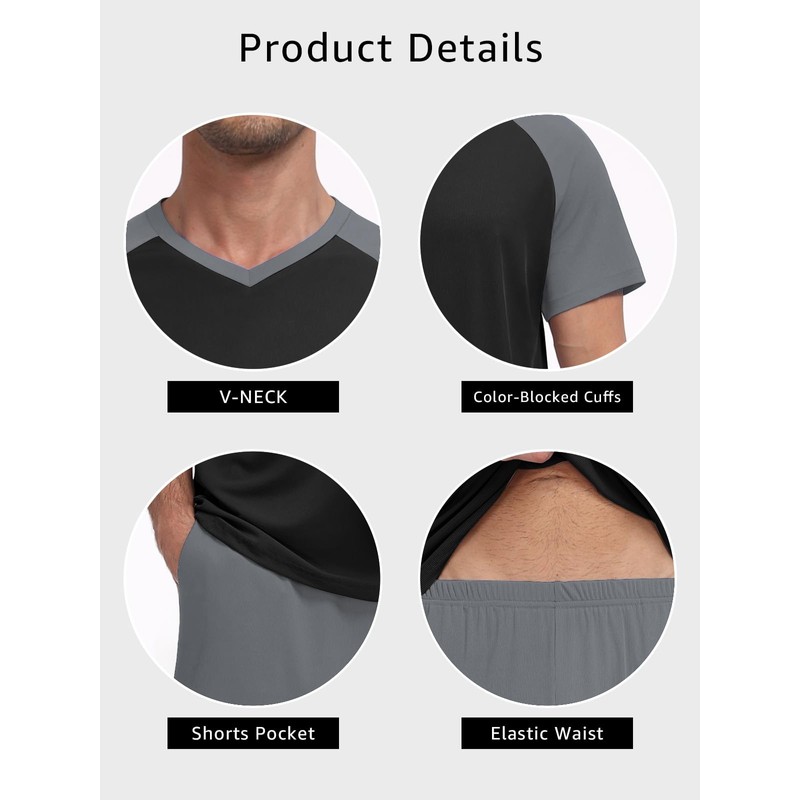 Feiersi Mens Pajama Set Summer Soft Short Sleeve Pjs Sets