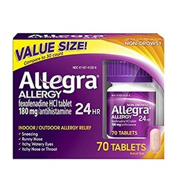 Allegra Adult 24 Hour Allergy Tablets, 180Mg, Noticeable Relief in 1 Hour, (70 Count )