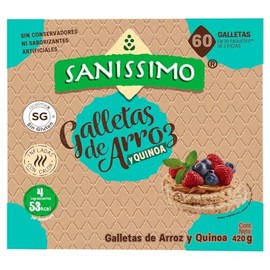 Sanissimo Galletas de Arroz y Quinoa Sin Gluten 60 Galletas en 30 Paquetes de 2 piezas. Total 420 g