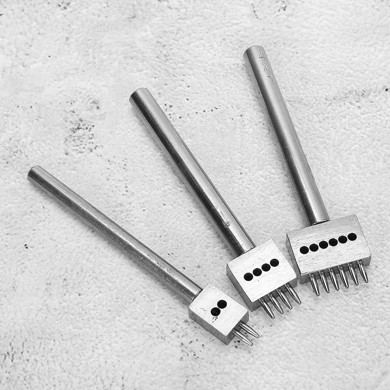 Fdit Leather Punch, 3pcs Steel Hole Punch Tool Set, 4mm
