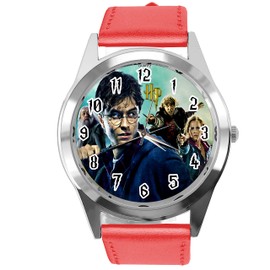 Red Leather Round Quartz Watch for Wizard Fans E3