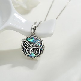 Butterfly Necklace for Women 925 Sterling Silver Celtic Butterfly Pendant Necklace with Abalone Butterfly Jewelry Gift for Women