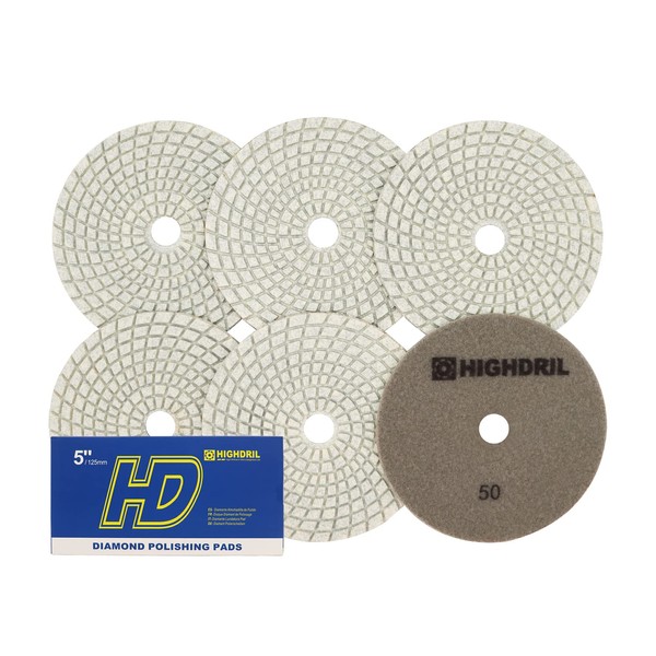 Wet Diamond Polishing Pads,HIGHDRIL 6pcs 125MM #50,for Granite Marble Sanding