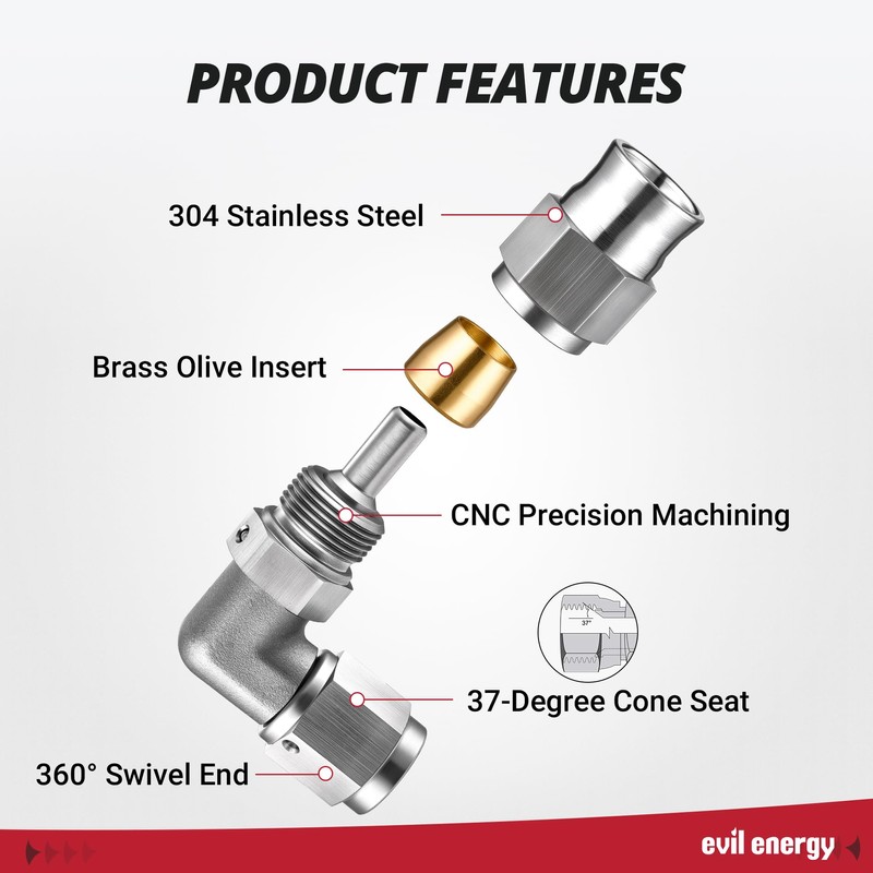 EVIL ENERGY Stainless Steel 4AN PTFE Hose End Fitting, 4AN