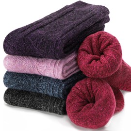 Womens Merino Wool Socks Warm Winter Thermal Hiking Cozy Crew Duty Work Soft Gift Socks for Ladies 5 Pairs Stocking Stuffers for Women Mom(Bright Series)