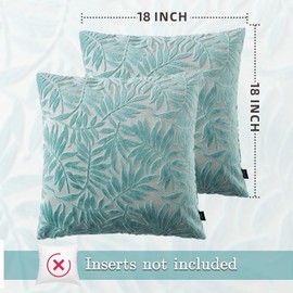 HPUK Leaf Cut Velvet Throw Pillow Covers Pack of 2, 18x18 Inch Accent Cushion Covers for Living Room, Bedroom, Decorative Pillow Covers for Couch, Sofa, Chair, Mint