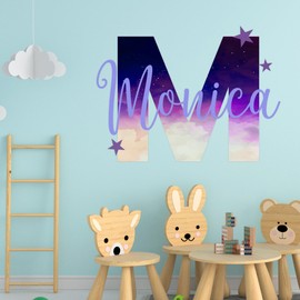 EGD Multiple Fonts Wall Decor Bright Colors I Custom Name & Initial I Baby Girl I Nursery Wall Decal for Baby Room Decorations I Multiple Options for Customization (Night Sky)