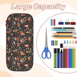 SEGXCFL Mushroom Pencil Case for Girls Boys Large Black Pencil Pouch Organizer Pencil Bags with Zipper for School Office College Back to School Gifts