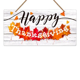 WaaHome Happy Thanksgiving Door Sign 6"x12" Farmhouse Thanksgiving Door Decorations, Thanksgiving Hanging Decor Sign for Home Wall Front Door Porch Decorations