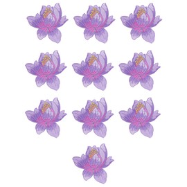 10 Pieces Blooming Lotus Embroidered Applique Orchid Flower Iron on Patches Sew on Badge Stickers for Clothes Backpack Repairing Embellishment Decorations (Purple)