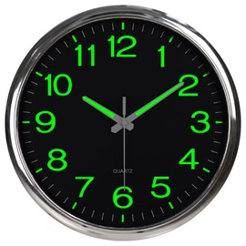 ALEENFOON Luminous Wall Clock, 30cm/12'' Glow in the Dark Silent Non Ticking Night Lights Wall Clocks for Home Living Room Bedrooms Office Kitchen School (Silver)