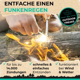 Outdoor Fire Steel 12 mm, Flint with Wooden Handle for Maximum Sparks, Fire Steel Tinder, Survival Kit, Fire Steel Set: Magnesium Fire Starter + Paracord + Emergency Whistle + Bag + Firewood