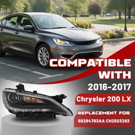HECASA Right Headlight Assembly w/LED DRL Compatible with 2016-2017 Chrysler 200 LX/C/Limited/S Replacement for 68284783AA Clear Lens Black Housing Front Lamp Passenger Side