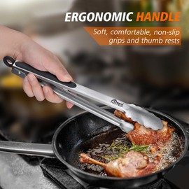 Hotec Pinzas de Cocina de Acero Inoxidable, Pinzas Barbacoa, 23cm y 30,5 cm, con Cierre de Metal Para Alimentos, Silicona Agarre Antideslizante