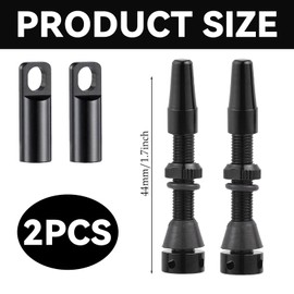 Wjelet 2 Pcs Tubeless Presta Valve - Aluminum Alloy Valve Stems with Removable Core & Caps, 40mm/44mm Universal Fit for MTB/Road Bike Tubeless Rims (Black)