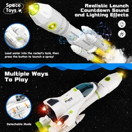 AuntyFey Space Rocket Ship Toys for Kids, Space Toys Shuttle for Kids 3-5-7 with 2 Astronaut Figures, Spaceship with Glowing & Sound Effect, Educational Stem Gift for Boy Girl