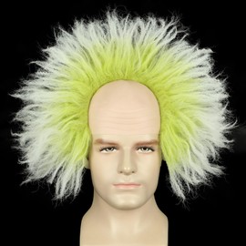yuehong Frizzy Light Green Short Bald Mens Receding Hairline Anime Wig Heat Resistant Synthetic Fibers Fluffy Durable Breathable Party Costume Wig