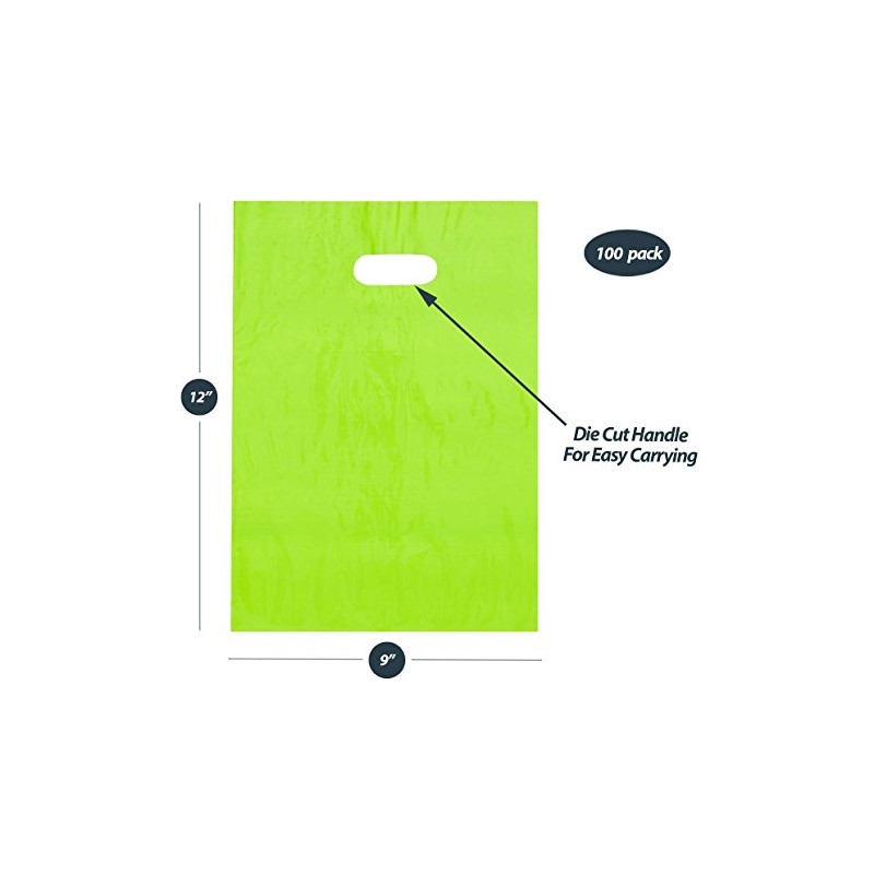 9x12 Lime Green Die Cut Handle Plastic Shopping Bags 100/cs