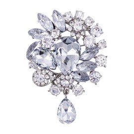 LAXPICOL Wedding Bridal Big Clear Crystal Rhinestone Bouquet Teardrop Brooch Pin for Women Silver Tone