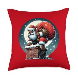 Bigfoot Santa Climbing into Chimney Throw Pillow