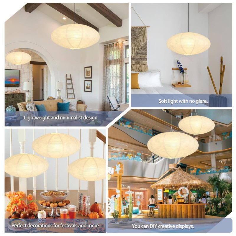 White Oval Paper Lantern Lampshade set of 2, 20"x10'' Paper