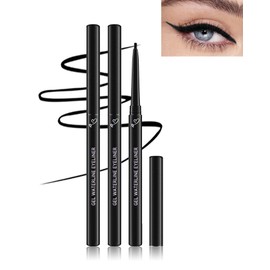 Black Gel Waterline Eyeliner, Glides on Smooth Eyeliner Pencil, Matte Cream Soft Texture, Waterproof Smudge-Proof Long Wear Eye Liner Pen, High Pigment Colorful Eye Liner Gel Makeup for Women-01(2Pcs)