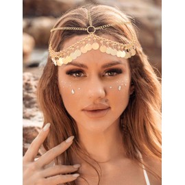 Fashband Tassel Head Chain Sequins Hair Chain Gold Bridal Headpiece Festival Hair Accessories for Women and Girls